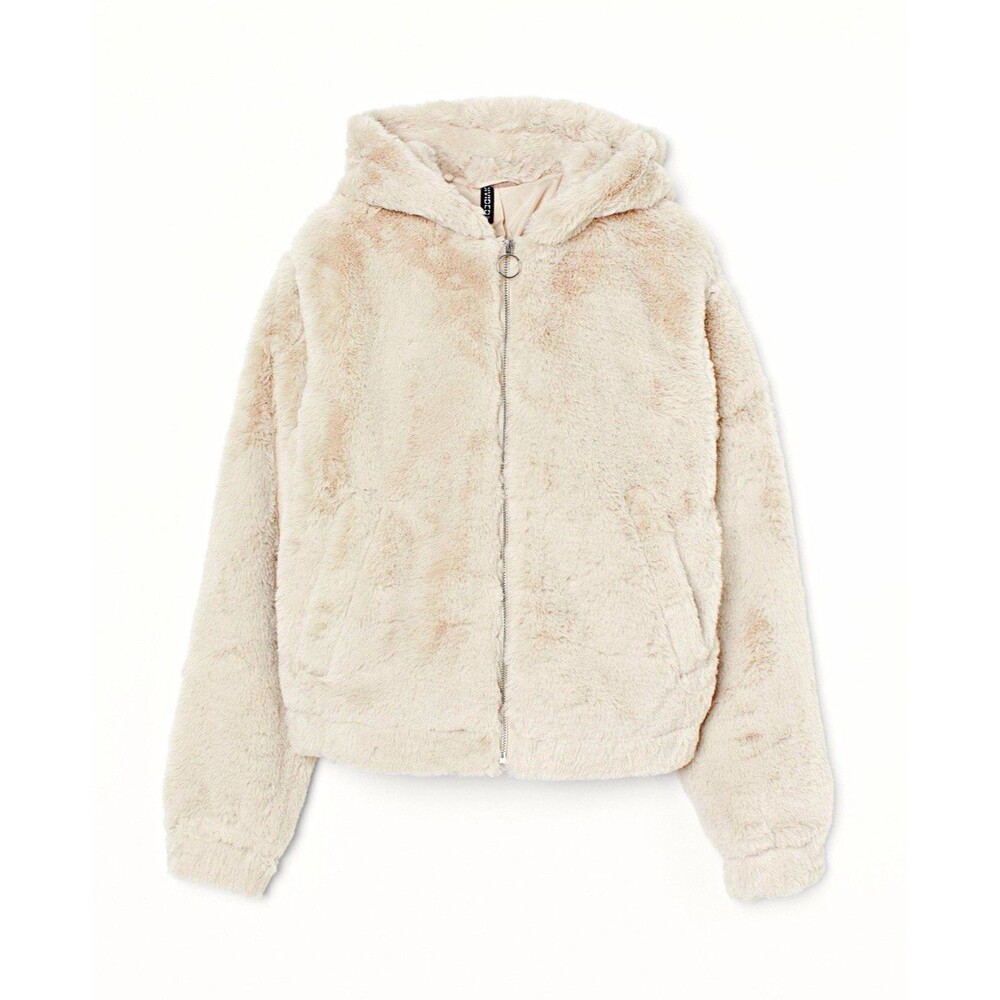 H&M Divided Beige Hooded Full Zip Lined Jacket w/ Pockets Women's Size XS
